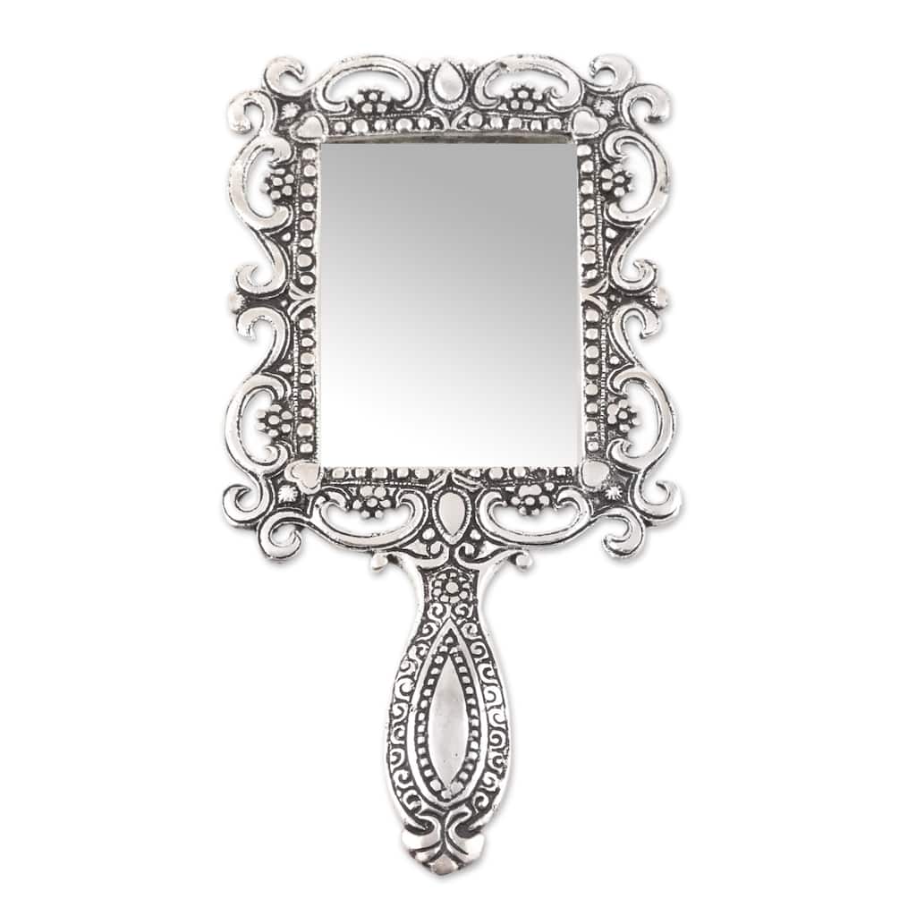 Novica Handmade Floral Splendor Aluminum Hand Mirror