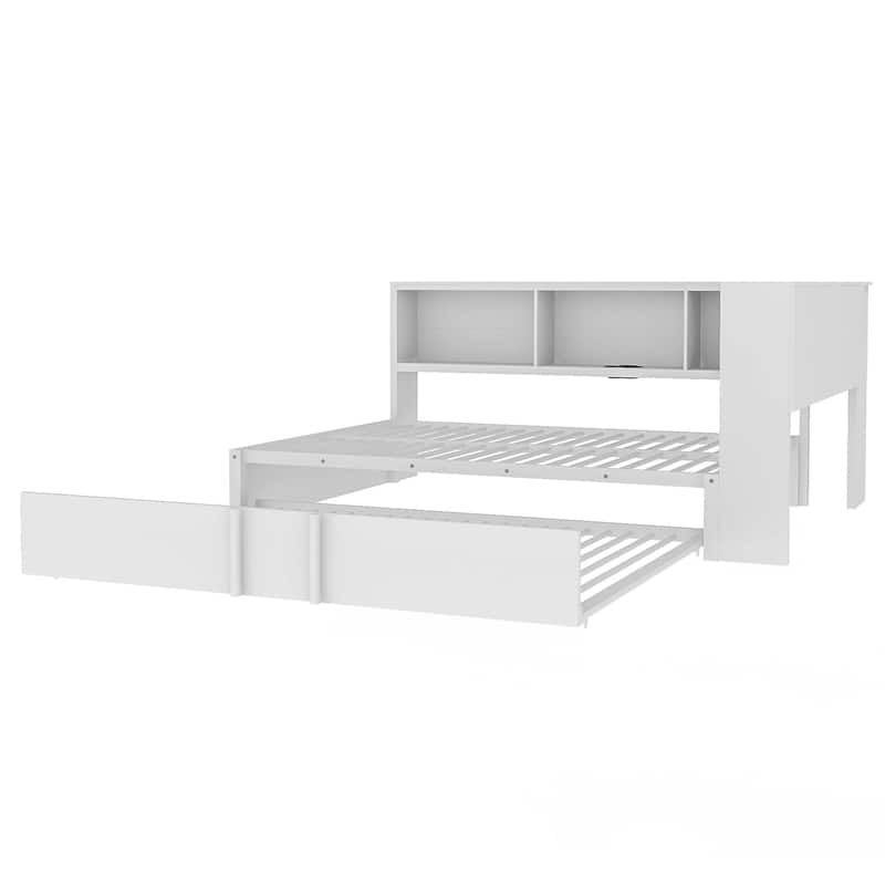 Roomfitters Metal Full Size Daybed with Trundle, Storage Cabinets and USB Port Charging Hub