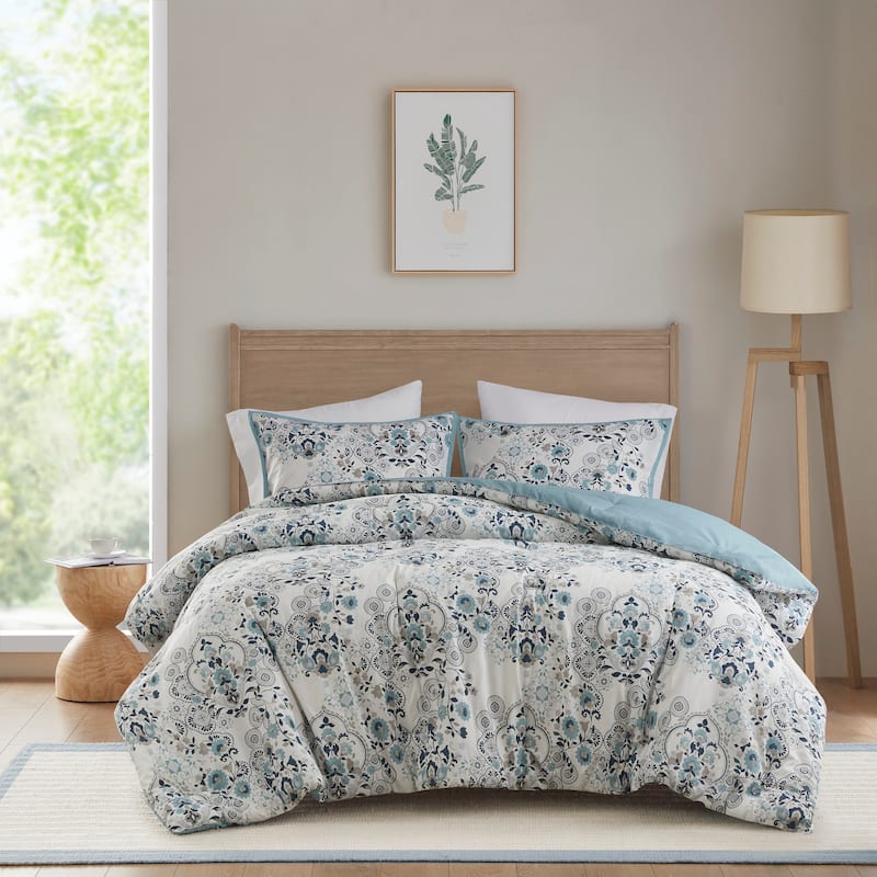 Madison Park Joyce 3 Piece Floral Printed Cotton Comforter Set - King