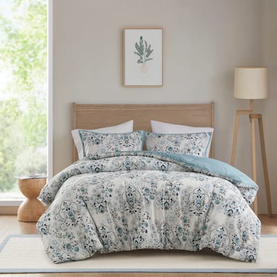 Madison Park Joyce 3 Piece Floral Printed Cotton Comforter Set