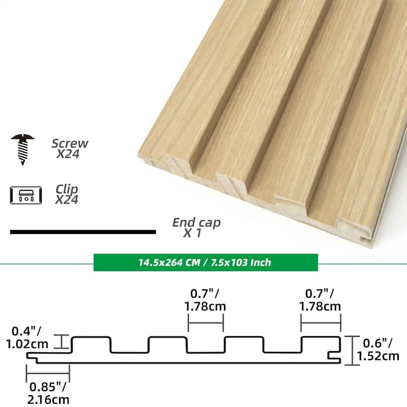 Art3d 103.94''x5.71'' Slat Wood Wall Paneling for Interior and Ceiling Decoration,4-Pack - Natural wood