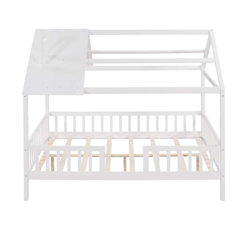 Merax Twin/Full Size Wood House Bed with Fence