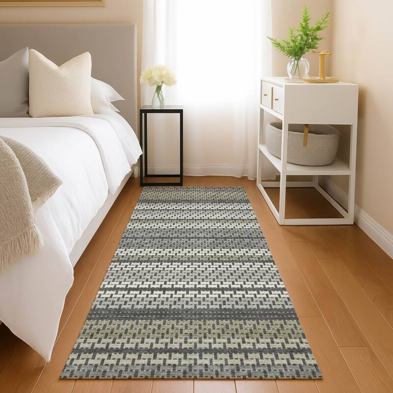 Machine Washable Indoor/ Outdoor Boho Stripe Chantille Rug