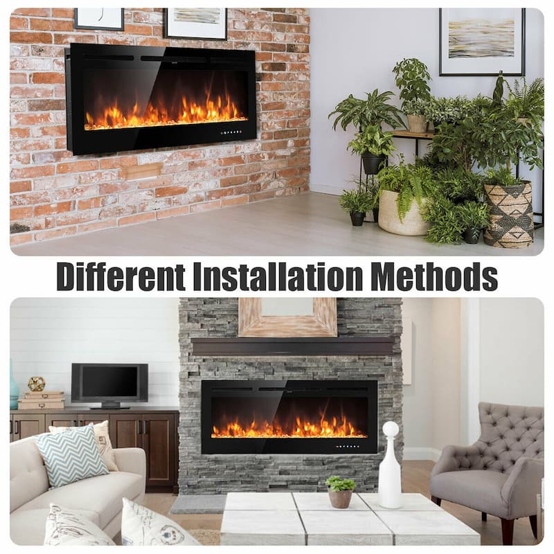 Gymax 50'' Electric Fireplace Recessed and Wall Mounted 750W/1500W W/
