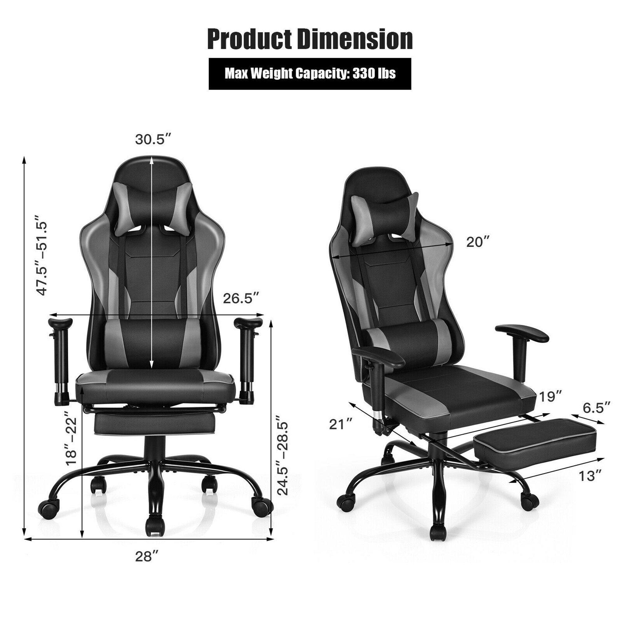 Reclining Massage Gaming Chair with Footrest, 351 LB Big Tall Computer Desk  Chair Bonded Leather Memory Foam Lumbar - Bed Bath & Beyond - 35263296