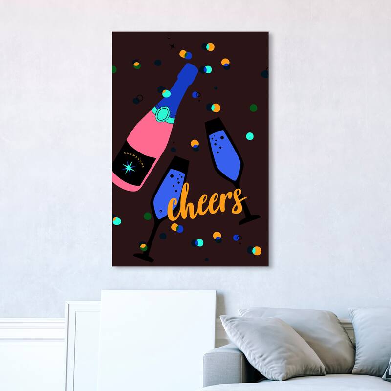 Wynwood Studio Canvas Drinks and Spirits First Cheers Blue and Modern & Contemporary Wall Art Canvas Print - 45 x 30