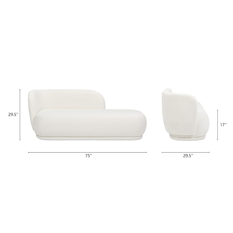 Aire 75" Ivory White Boucle Curved Arm Chaise Lounge Chair