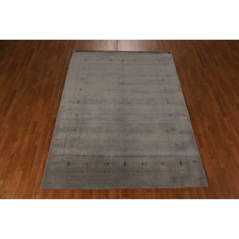 Gray Gabbeh Oriental Area Rug Hand-Knotted Wool Carpet - 5'5" x 7'8"