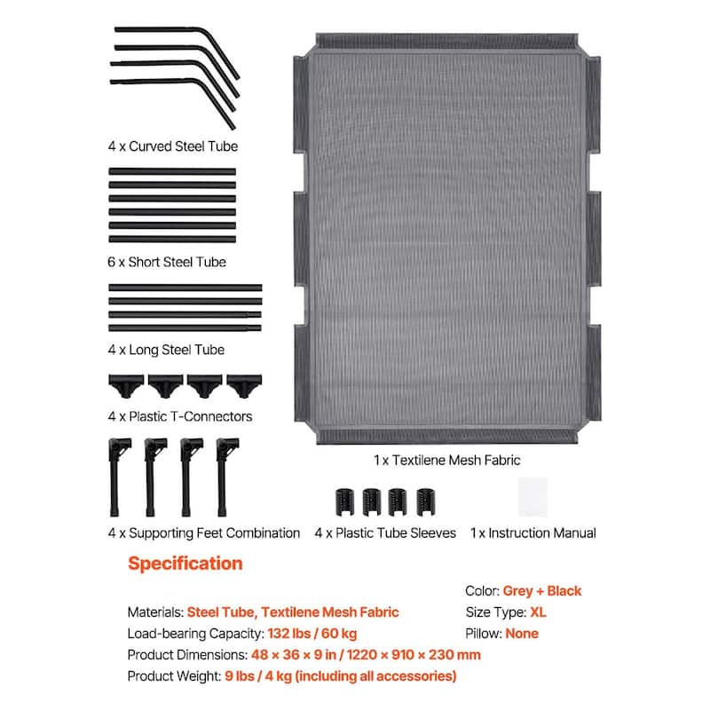 Elevated Dog Bed for Large Dogs Breathable Mesh, Heavy Duty Steel Frame, 132 lbs Capacity - 48 in x 36 x 9 in
