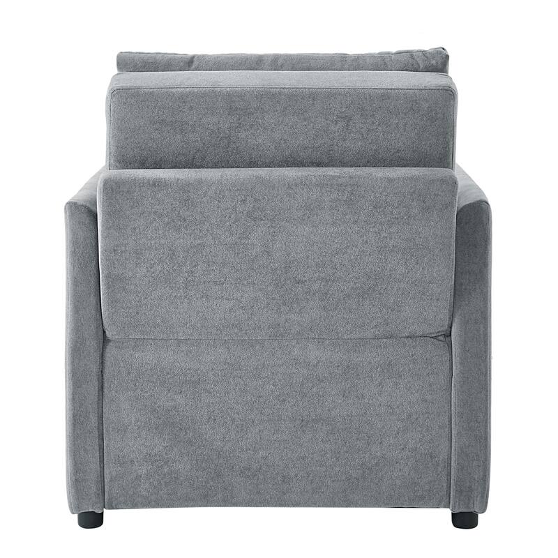 31.5" Pull Out Convertible Sleeper Sofa with 5-Position Adjustable Backrest, Side Pockets, Storage Basket, Grey Chenille
