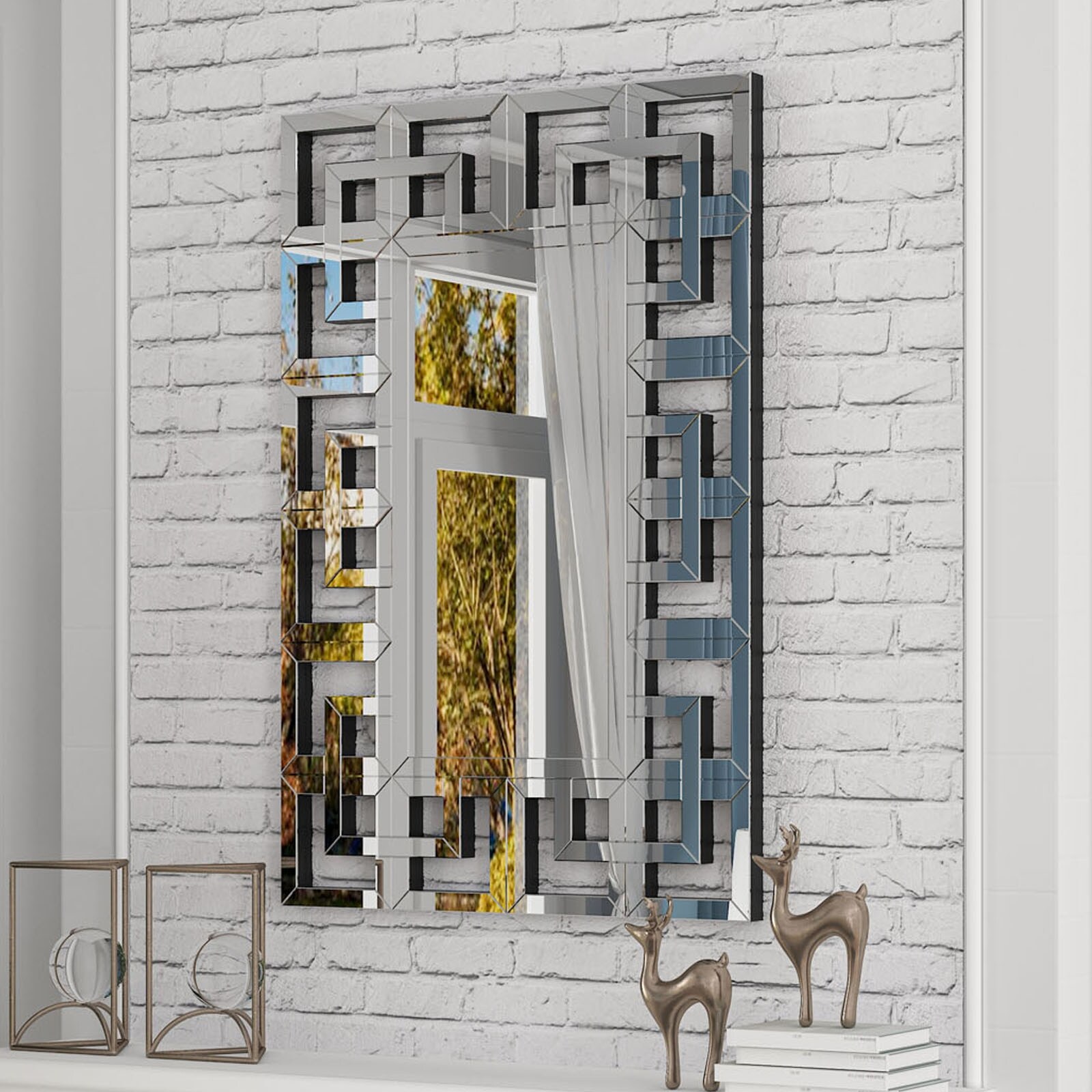 Large Retro Geometric Border Accent Wall Mirror - On Sale