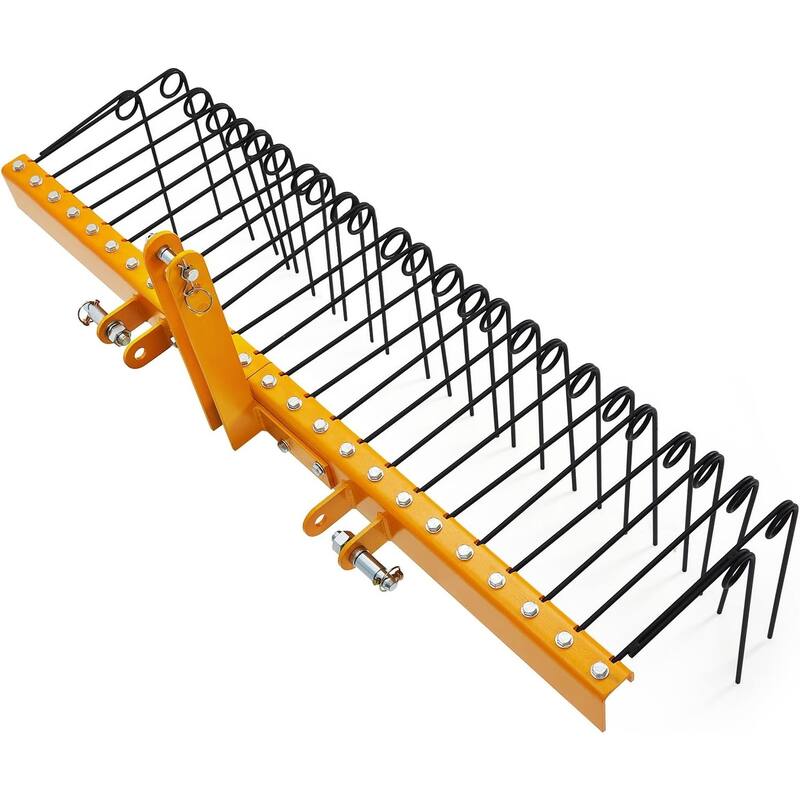 72 Inch Pine Straw Rake, 30 Coil Spring Tines Durable Powder - Yellow