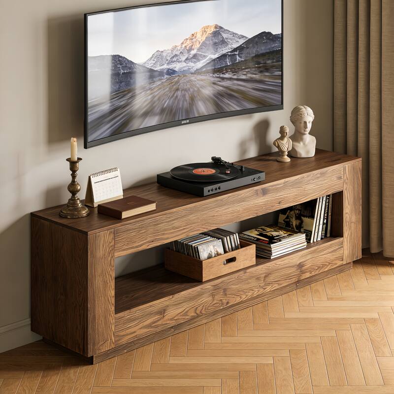 70.86" Solid Wood TV Stand Console with Open Shelves - Brown