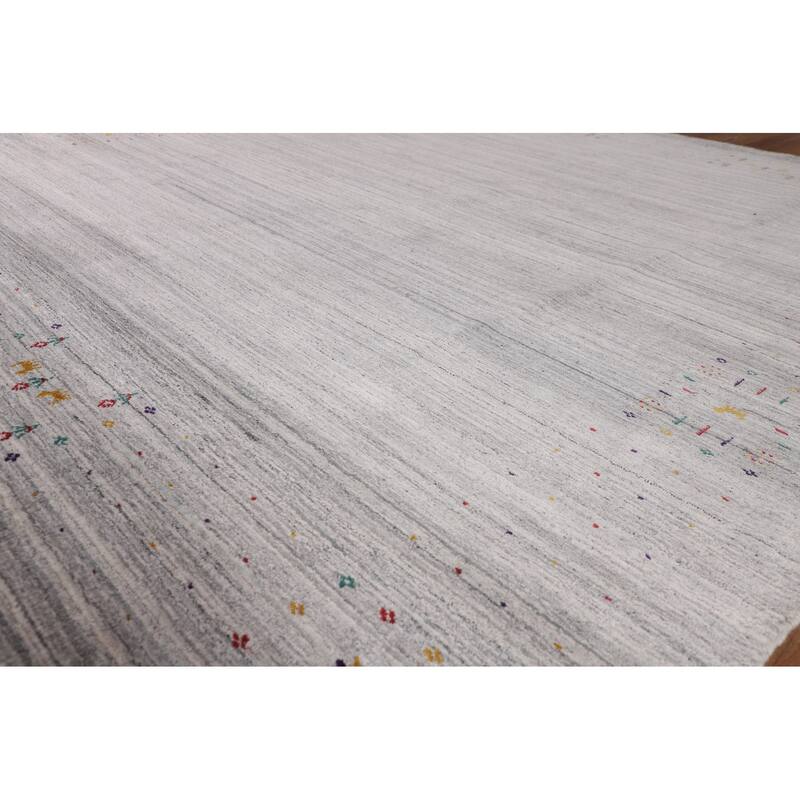 Striped Gray Gabbeh Indian Area Rug Hand-Knotted Wool Carpet - 8'7" X 9'7"
