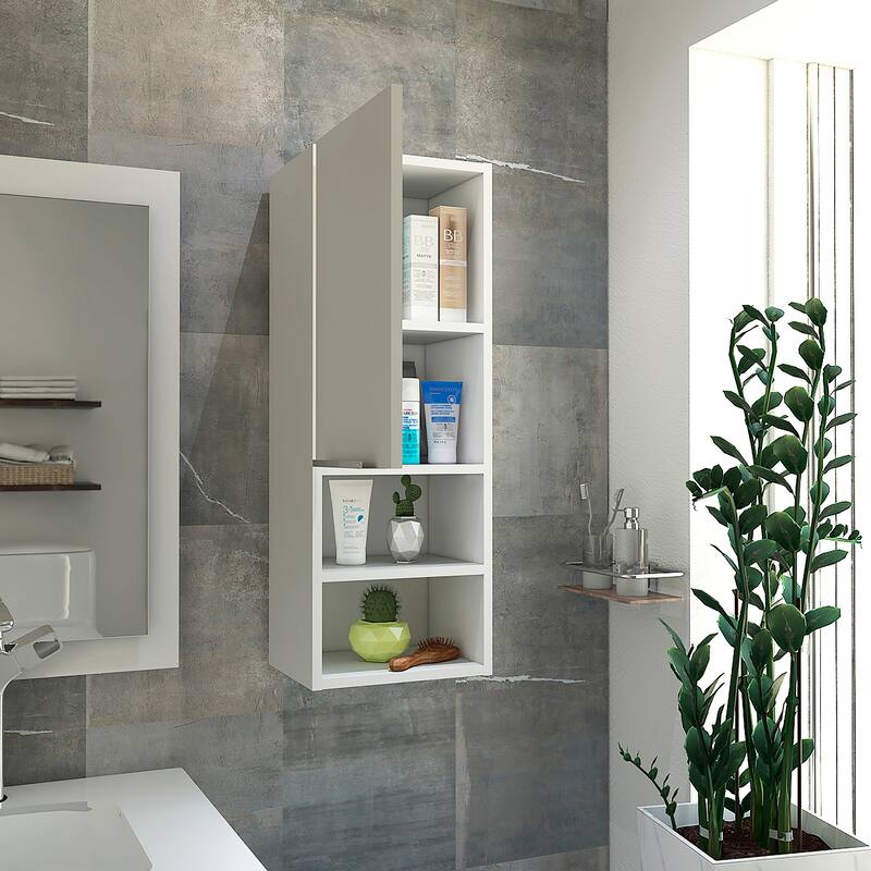 Modern Medicine Cabinet with Two Semi-Open Shelves, Light Oak Finish - Organized Storage for Cosmetics and Toiletries