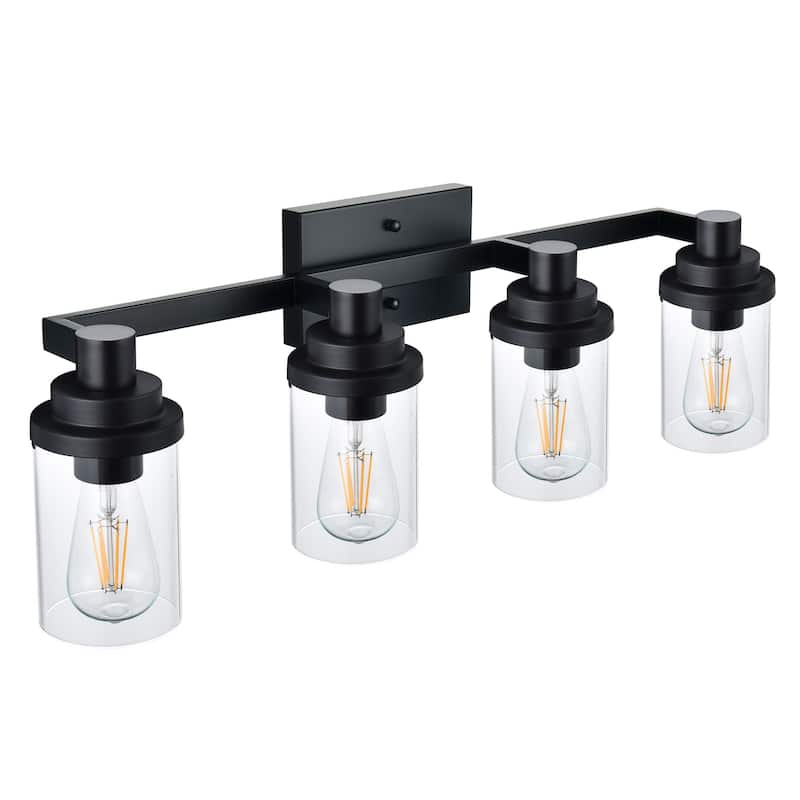 Bathroom Light Fixtures, 4-Light Black Bathroom Lighting Fixtures Over Mirror with Clear Glass Shade, Vanity Lights for Bathroom