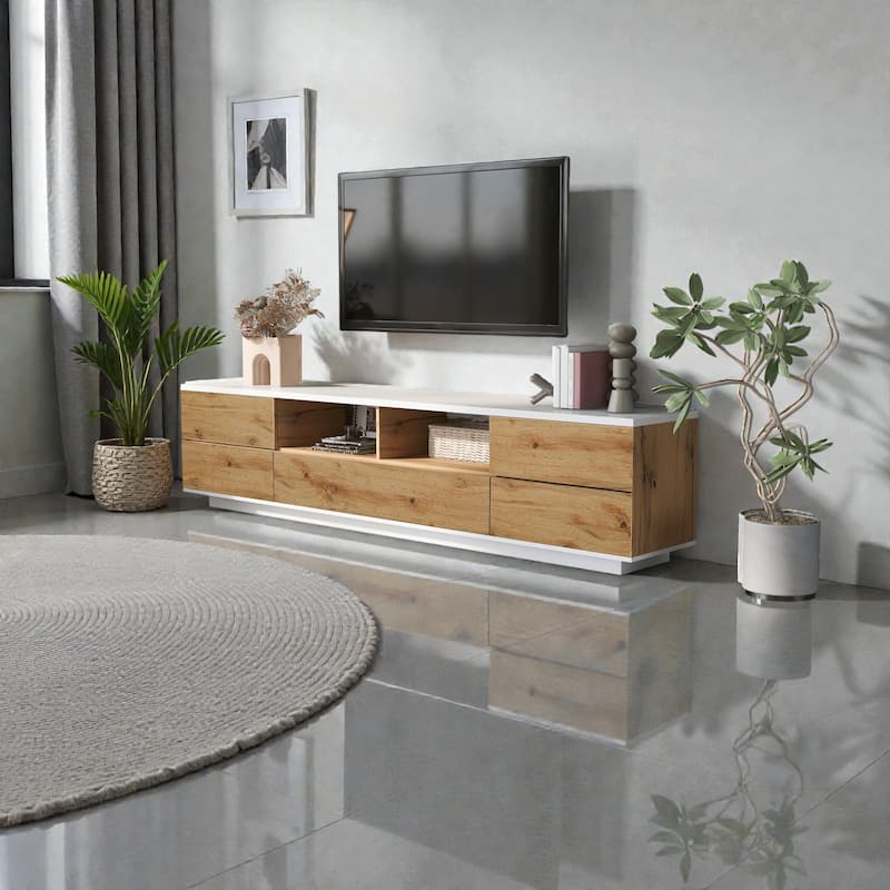 Modern 80 Inch TV Stand with Storage, Media Entertainment Console with Door Rebound Device and 8 Compartments