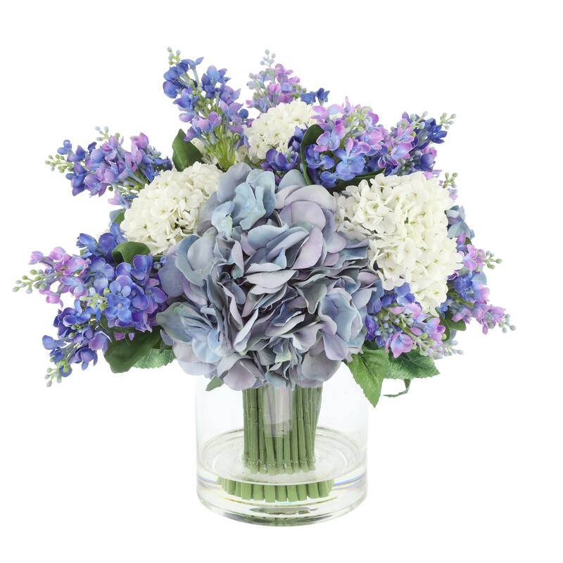 Modern Floral Arrangement with Hydrangeas, Viburnum and Lilacs