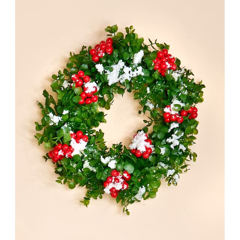 11" Snowy Eucalyptus Wreath w/ Berries - Multicolor