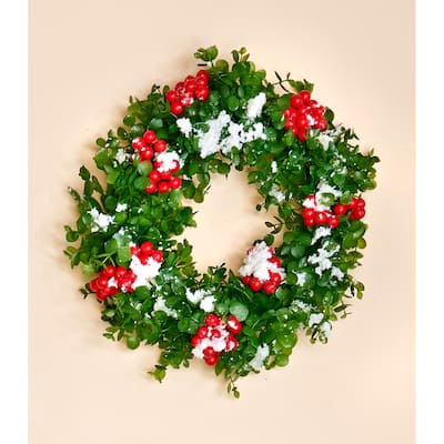 11" Snowy Eucalyptus Wreath w/ Berries - Multicolor