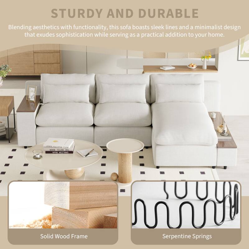 109.8'' L-Shaped 3 Seater Modular Sectional Sofa with 3-Pillow, Removable Back Cushions and 2 Storage Compartments