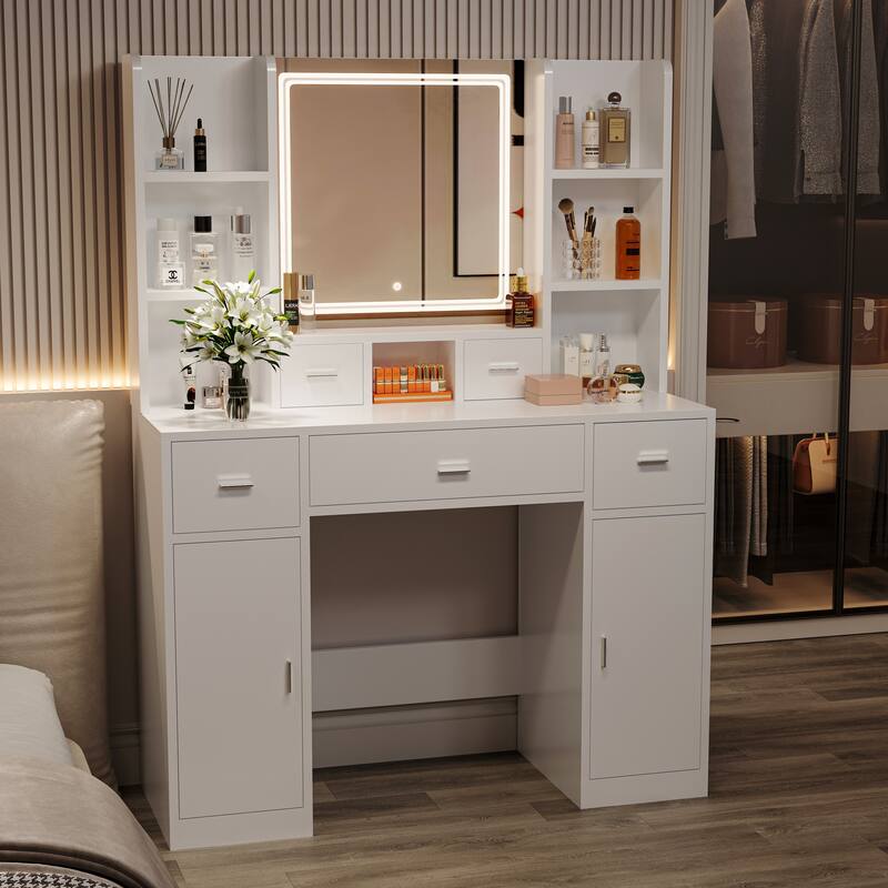 Smart Mirror Dressing Table with Drawers And Storage Cabinet - 15.75 x 43.31 x 55.91