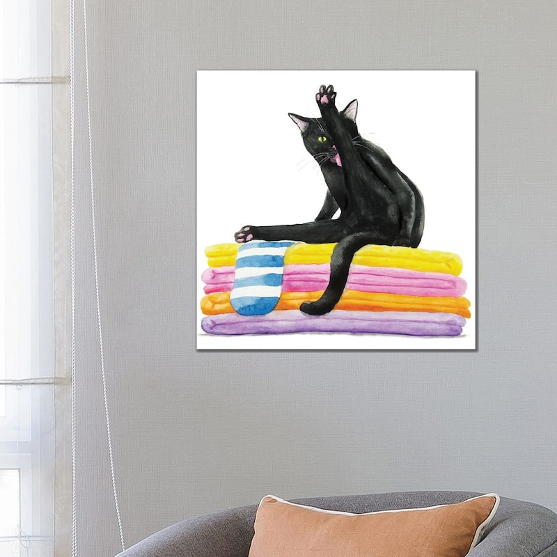 iCanvas "Black Cat On Bath Towels" by Alexey Dmitrievich Shmyrov Canvas Print - 26x26x1.5
