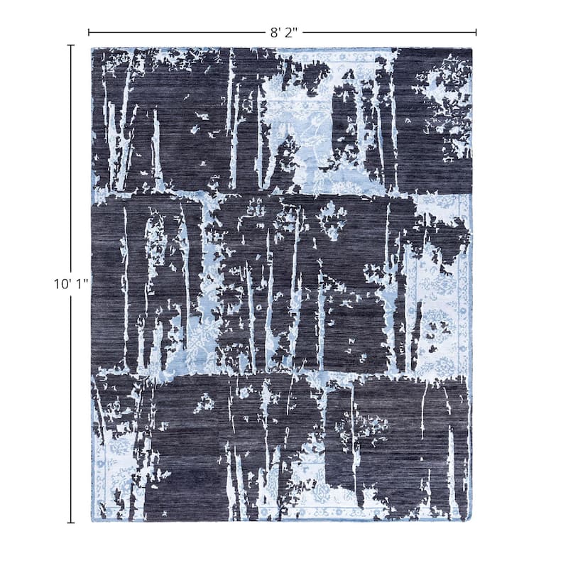 Modern One-of-a-Kind Hand-Knotted Area Rug - Black, 8' 2" x 10' 1" - 8' 2" x 10' 1"