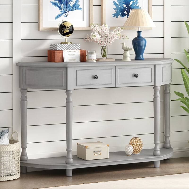Merax Retro Circular Curved Console Table with Two Top Drawers