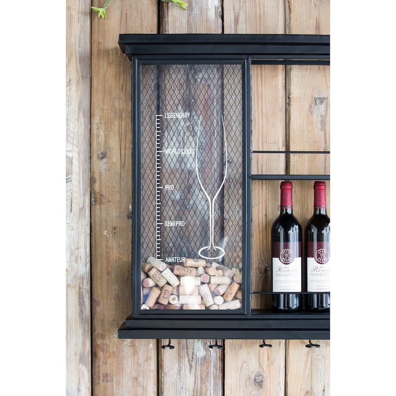 Stylish Wine Storage Rack, Wall Mounted Liquor Display Rack with Wine Glass Rack, Black Wine Bar Shelf for Bar