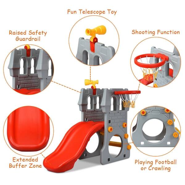 Shop Gymax 2 Step Children Castle Slide Basketball Hoop And Telescope Toy Indoor Outdoor Gray Red Yellow Overstock 28242299