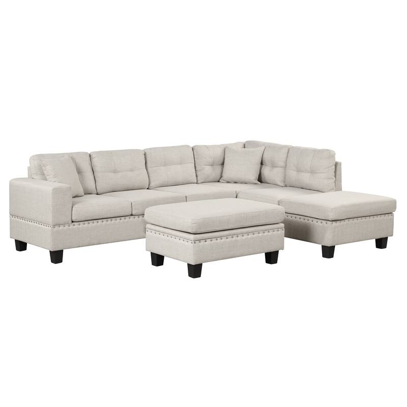 105.1" Velvet L-Shaped Sectional Sofa with Ottoman & Cup Holders