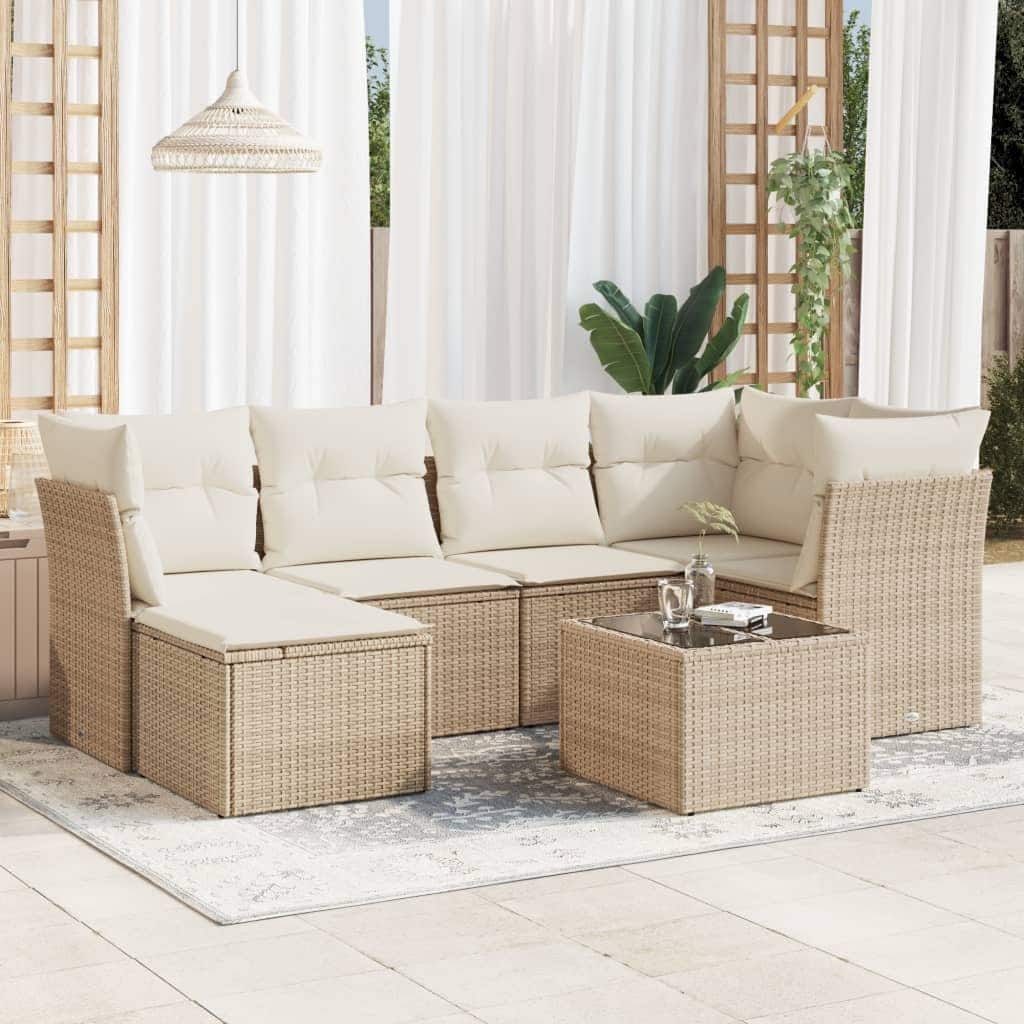 vidaXL Garden Sofa Set Beige PE rattan, powder-coated steel, tempered glass - 92.1 x 48.8 x 33.5