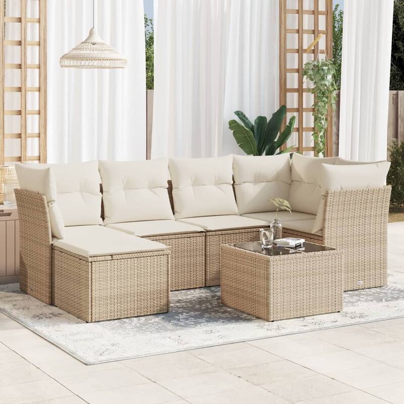 vidaXL Garden Sofa Set Beige PE rattan, powder-coated steel, tempered glass - 92.1 x 48.8 x 33.5