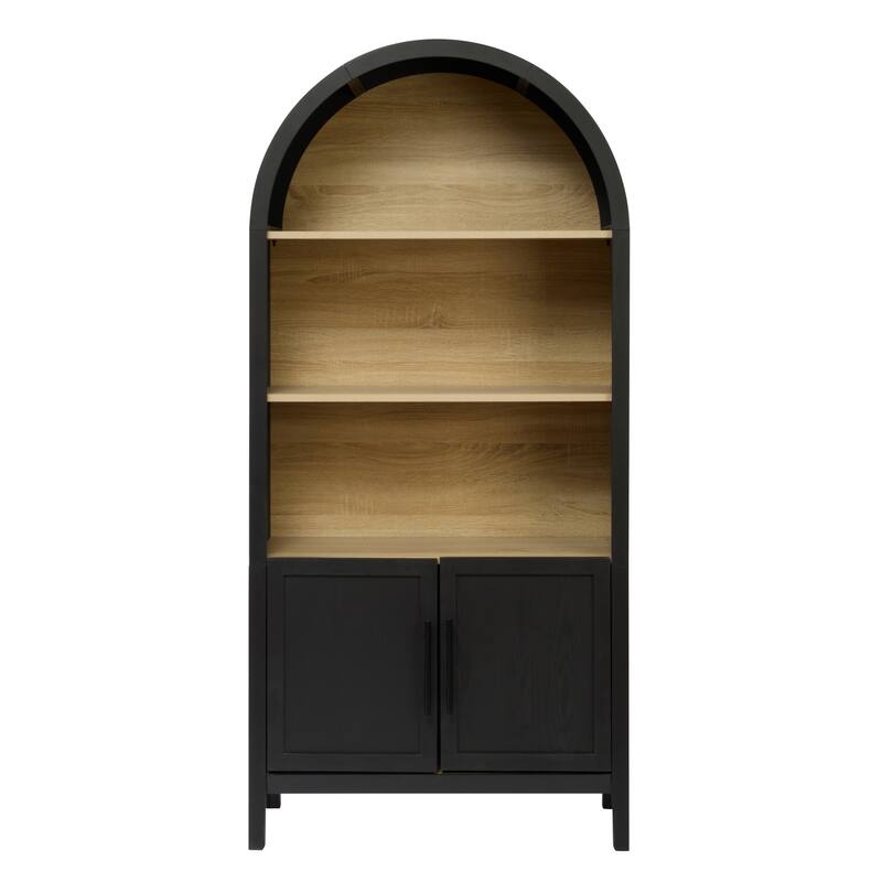 66.7" Arched Bookcase with Storage, Mid-Century Modern 4-Tier Curved Cabinet with Door, Arched Bookshelf with Open Display Shelf