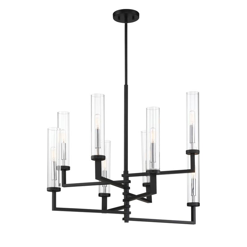 Folsom 8-Light Adjustable Chandelier in Matte Black with Polished Chrome Accents