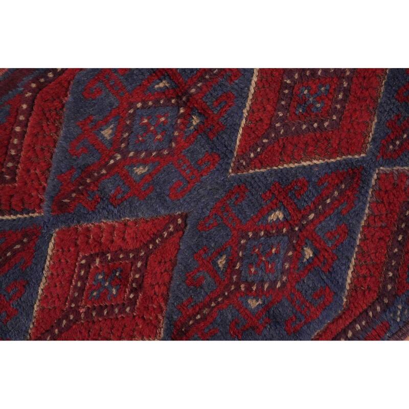 Hand Knotted Oriental 100% Wool Carpet Traditional Tribal Navy Blue & Blues Balouch Runner Rug - 7' 11'' X 1' 10''