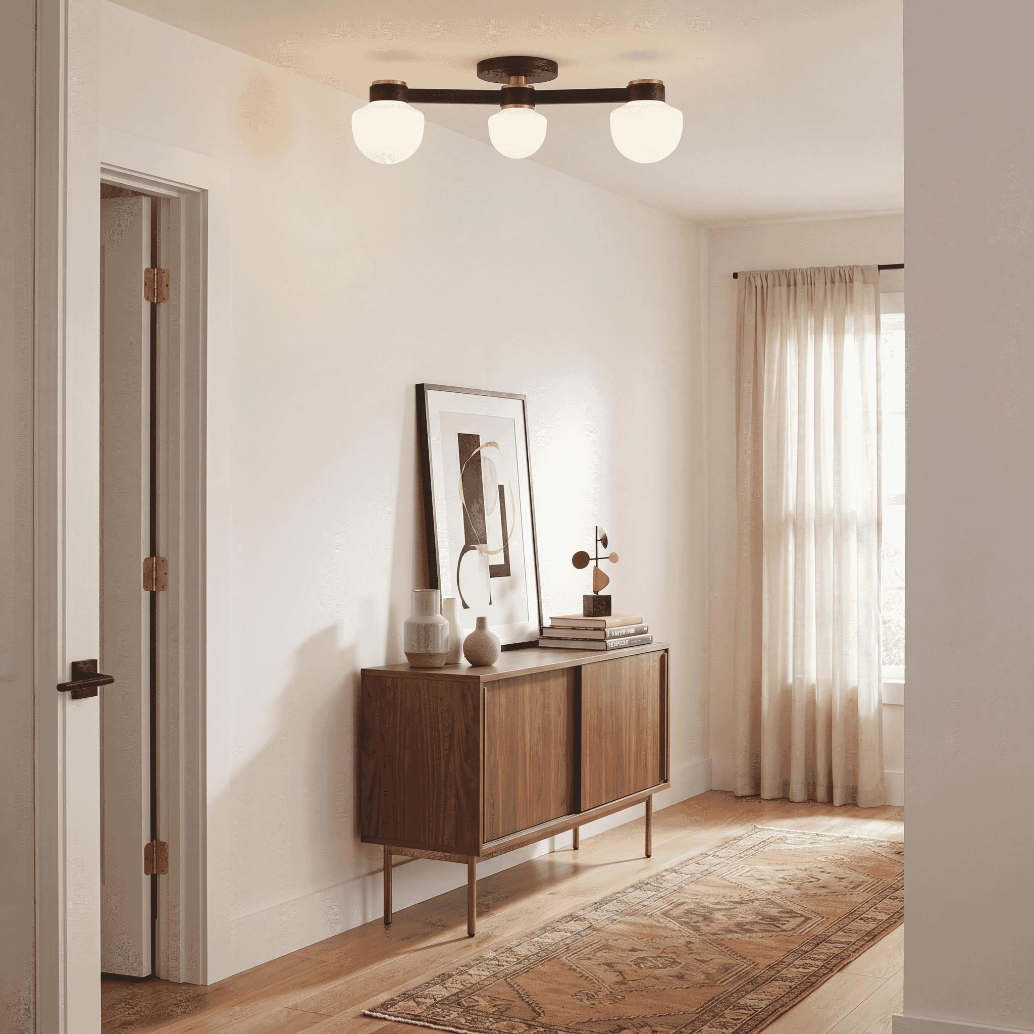 Ceiling Light in Matte Black with Natural Brass