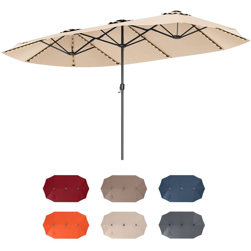 Extra Large 15.5 Feet Double-Sided Patio Umbrella with Solar LED Lights and Crank Outdoor Shade (Umbrella Only)