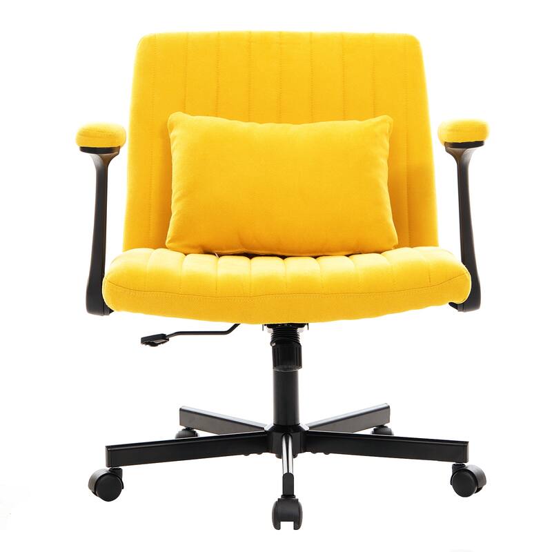 Linen Criss Cross Armrest Office Chair with Wheels - Ergonomic for Home Office, Work & Study