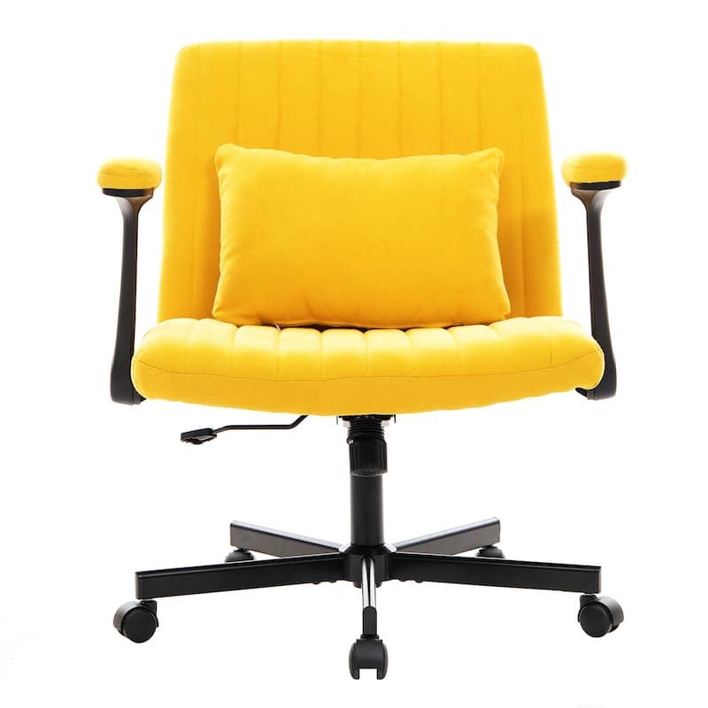 Yellow Cross-Legged Office Chair, Vanity Chair with Adjustable Seats and Wheels, for Home Offices and Studies