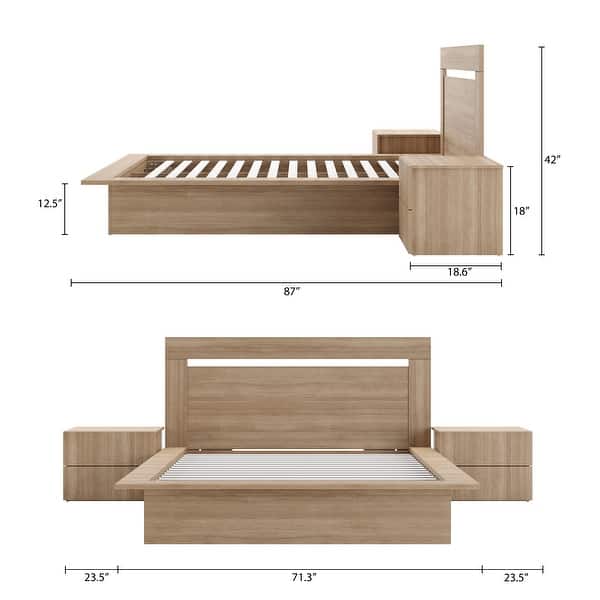 dimension image slide 1 of 4, Malibu 4-Piece Bedroom Set with Bed, Headboard, and 2 Nightstands