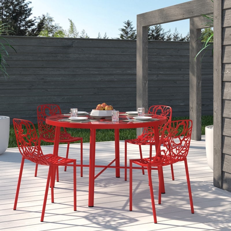 Devon Stackable Outdoor Aluminum Dining Chair with Floral Cutout, UV-Protected, Weather-Resistant Patio Seating