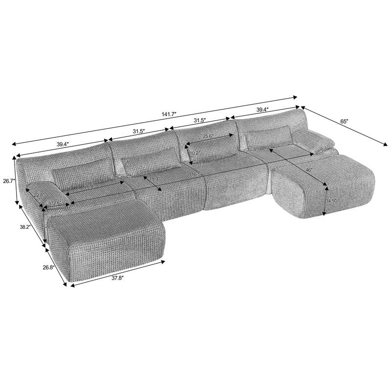 141.7" U-Shaped Corduroy Sectional Sofa with 2 Ottomans, No Assembly Required