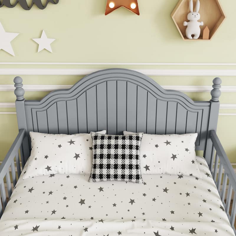 Kids Wooden Platform Bed with Headboard and Footboard, Low Profile Bed Frame with Removable Guardrail Design