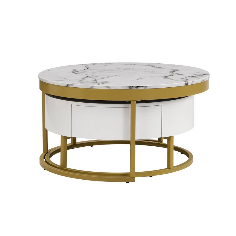 Modern Round Nesting Coffee Table with Drawers