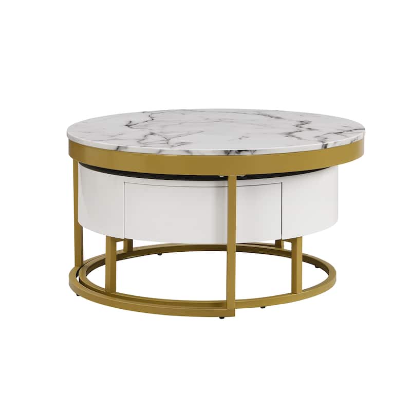 Round Nesting Coffee Table with Drawers
