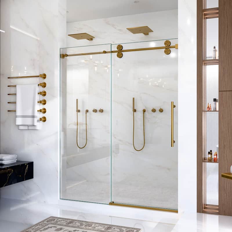 GDFStudio - Modern America Design Frameless Single Sliding Shower Door with 5/16" SGCC Tempered Glass & Stainless Steel Hardware