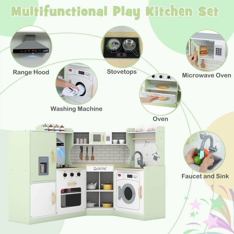 Costway Corner Play Kitchen Toddler Kitchen Playset with Range Hood, - See Details