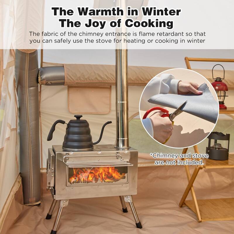Erommy Inflatable Camping Tent, Glamping Tents 4 Season Waterproof Windproof Cotton Tent with Stove Jack & Mesh Windows & Pump